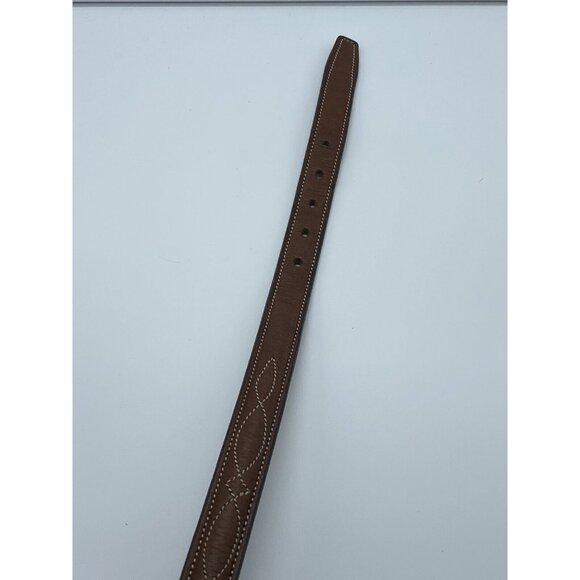 Tory Brown Genuine Leather Belt Women's Size 28 Skinny 3/4 wide 2375 USA Made - Picture 7 of 8